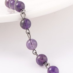 Amethyst Handmade Amethyst Beads Chains for Necklaces Bracelets Making, with Gunmetal Tone Brass Eye Pin, Unwelded, 39.4 inch, about 84pcs/strand