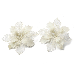 White Plastic Glitter Artificial Flower, for Christmas Tree Decorations, White, 160~165x160~165x40mm