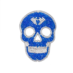 Saphir Strass hotfix en forme de crâne d'Halloween, appliques en strass, pour les déguisements, chapeau, sac, saphir, 89x63mm