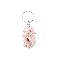 Quartz Rose Porte-clés en perles de quartz rose naturel, 8.4x2.4 cm