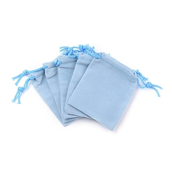 Light Sky Blue Velvet Cloth Drawstring Bags, Jewelry Bags, Christmas Party Wedding Candy Gift Bags, Light Sky Blue, 9x7cm