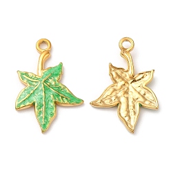 Lime Green 304 Stainless Steel Enamel Pendants, Real 18K Gold Plated, Maple Leaf Charm, Lime Green, 22x15x2mm, Hole: 1.6mm