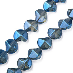 AceroAzul Abalorios de vidrio electrochapa, lustre de la perla chapado,  torcedura, acero azul, 13x13.5x9 mm, agujero: 1.2 mm, sobre 45 unidades / cadena, 23.23 pulgada (59 cm)