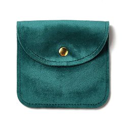 Teal Velvet Jewelry Storage Pouches, Square Jewelry Bags with Golden Tone Snap Fastener, for Earring, Rings Storage, Teal, 9.8x9.8x0.75cm