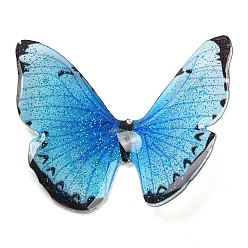 Deep Sky Blue Transparent Resin Cabochons, Glitter Butterfly, Deep Sky Blue, 37x36x8mm