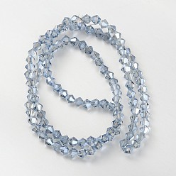 Light Sky Blue Faceted Bicone Glass Beads Strands, Light Sky Blue, 4x4mm, Hole: 1mm, about 92~96pcs/strand, 13.78~14.37 inch