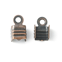 Red Copper Iron Folding Crimp Ends, Fold Over Crimp Cord Ends, Red Copper, 7x4x4mm, Hole: 1mm