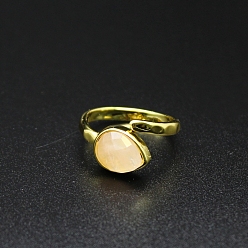 Розовый Кварц Открытые манжеты из натурального розового кварца в форме капли, золотое латунное кольцо, размер США 8 (18.1 мм)