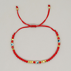 Rouge Bracelets de perles tressés au chalumeau réglables mauvais œil, rouge, 11 pouce (28 cm)