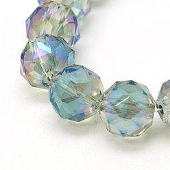 Light Sea Green Electroplate Glass Beads Strands, Full Rainbow Plated, Faceted, Round, Light Sea Green, 10mm, Hole: 1mm