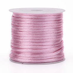 Pink Corde de nylon, cordon de rattail satiné, pour la fabrication de bijoux en perles, nouage chinois, rose, 1.5mm, environ 16.4 yards (15m)/rouleau