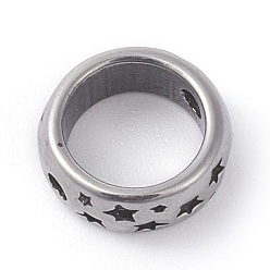 Antique Silver 316 Surgical Stainless Steel Bead Frames, Ring with Star, Antique Silver, 9x4mm, Hole: 1.5mm