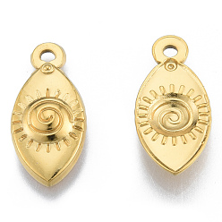 Real 18K Gold Plated Ion Plating(IP) 201 Stainless Steel Pendants, Horse Eye, Real 18K Gold Plated, 21x10x2.5mm, Hole: 1.6mm