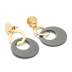 Oro Recubrimiento de iones (ip) 304 aretes colgantes de acero inoxidable, con las tuercas de oreja, plano y redondo, dorado, 45 mm, pin: 0.8 mm