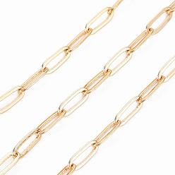 Real 18K Gold Plated Brass Paperclip Chains, Drawn Elongated Cable Chains, Soldered, with Spool, Real 18K Gold Plated, 8.5x3x0.6mm, about 16.4 Feet(5m)/roll