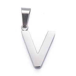Letter V 304 подвески из нержавеющей стали, ручная полировка, алфавит, цвет нержавеющей стали, letter.v, 18x13.8x3.5 мм, отверстие : 6.5x3.5 мм