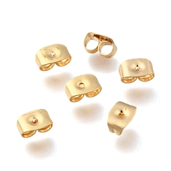 Настоящее золото 18K Латунные фрикционные ушные гайки, для серьги решений, реальный 18 k позолоченный, 6x4x3 мм, отверстие : 0.8 мм