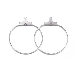 Stainless Steel Color 316 Surgical Stainless Steel Hoop Earring Findings, Ring, Stainless Steel Color, 29x25.5x0.7mm, 21 Gauge, Hole: 1mm