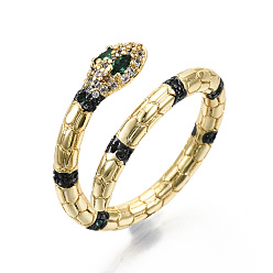 Verde Micro allanar anillos de latón manguito de óxido de circonio cúbico, anillos abiertos, sin cadmio y níque y plomo, serpiente, real 16 k chapado en oro, verde, tamaño de EE. UU. 6 3/4, 17 mm