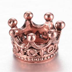 Античный Розовый Золотой Сплавочные бусины, корона, бусины с большим отверстием, античный розового золота, 10.5x7 мм, отверстие : 6 мм