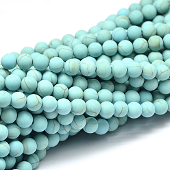 Light Sky Blue Synthetic Howlite Bead Strands, Dyed, Round, Frosted, Light Sky Blue, 6mm, Hole: 1mm, about 67pcs/strand, 15.3 inch
