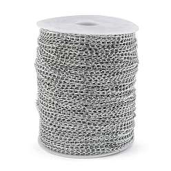 Серебро Витые цепи из окисленного алюминия, несварные, с катушкой, серебряный цвет гальваническим, 6x3.5 мм, около 328.08 футов (100 м) / рулон