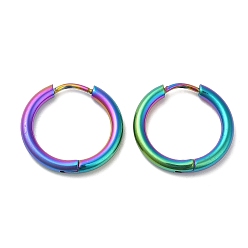 Rainbow Color Ion Plating(IP) Titanium Alloy Huggie Hoop Earrings for Women, Rainbow Color, 10 Gauge, 19x2.5mm