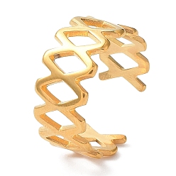 Golden Ion Plating(IP) 304 Stainless Steel Hollow Rhombus Open Cuff Rings, Golden, Inner Diameter: 19.3mm