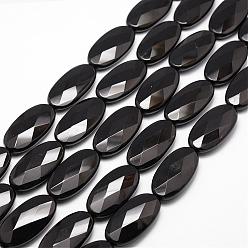 Black Onyx Natural Black Onyx Beads Strands, Grade A, Dyed & Heated, Faceted, Oval, 40x20x8.5mm, Hole: 1mm, about 10pcs/strand, 15.16 inch~15.35 inch