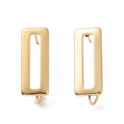 Real 24K Gold Plated 201 Stainless Steel Stud Earring Findings, with Vertical Loop and 316 Stainless Steel Pin, Rectangle, Real 24K Gold Plated, 22x8mm, Hole: 1mm, Pin: 0.7mm
