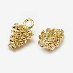 Real 18K Gold Plated Brass Charms, PineCones, Real 18K Gold Plated, 12.5x7mm, Hole: 2mm