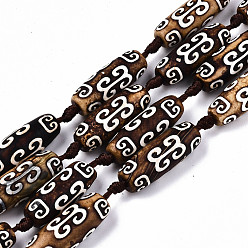 Auspicious Cloud Pattern Tibetan Style dZi Beads, Natural Agate Beads Strands,  Dyed & Heated, Oval, Auspicious Cloud Pattern, 28~31x9~11mm, Hole: 2.5mm, about 10pcs/strand, 14.96 inch(38cm)