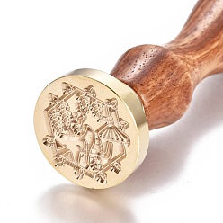 Golden Brass Wax Seal Stamp, with Wooden Handle, for Post Decoration, DIY Card Making, Magic Themed Pattern, Golden, 90x26mm