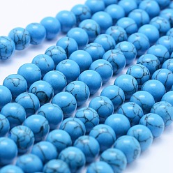 Blue Synthetic Turquoise Beads Strands, Round, Blue, 8~8.5mm, Hole: 1mm, about 49pcs/strand, 15.7 inch(40cm)