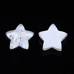 WhiteSmoke Resin Cabochons, with Glitter Powder, Star, WhiteSmoke, 19x20x6mm