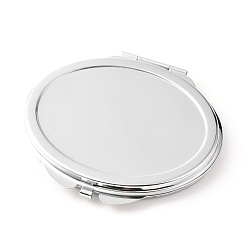 Stainless Steel Color DIY Iron Cosmetic Mirrors, for Epoxy Resin DIY, Oval, Stainless Steel Color, 6.4x7.15x0.8cm, Hole: 1.6mm, Tray: 60x46mm