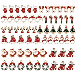 Mixed Color Alloy Enamel Pendants, for Christmas, Mixed Shapes, Light Gold, Mixed Color, 66pcs/box
