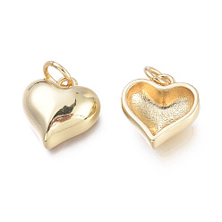 Real 18K Gold Plated Brass Charms, with Jump Rings, Cadmium Free & Lead Free & Nickel Free, Long-Lasting Plated, Heart, Real 18K Gold Plated, 12x11x4.5mm, Hole: 3.4mm