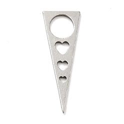 Stainless Steel Color 201 Stainless Steel Pendants, Triangle with Heart, Stainless Steel Color, 22x8x1mm, Hole: 5mm