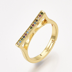 Colorful Adjustable Brass Micro Pave Cubic Zirconia Finger Rings, Colorful, Size 7, 17mm