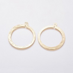 Golden 201 Stainless Steel 2-Loop Link Pendants, Ring with Flower, Golden, 43x38.5x0.6mm, Hole: 1.6mm and 2mm