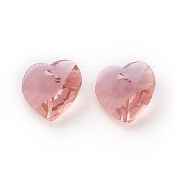 Pink Romantic Valentines Ideas Glass Charms, Faceted Heart Pendants, Pink, 14x14x8mm, Hole: 1mm
