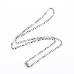 Stainless Steel Color 304 Stainless Steel Curb Chain Necklaces, with Lobster Claw Clasps, Stainless Steel Color, 19.7 inch(50cm), 3mm