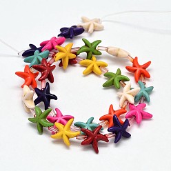 Mixed Color Starfish/Sea Stars Synthetic Turquoise Bead Strands, Dyed, Mixed Color, 14x5mm, Hole: 1mm, about 26pcs/strand, 15.7 inch