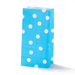 Deep Sky Blue Rectangle Kraft Paper Bags, None Handles, Gift Bags, Polka Dot Pattern, Deep Sky Blue, 9.1x5.8x17.9cm
