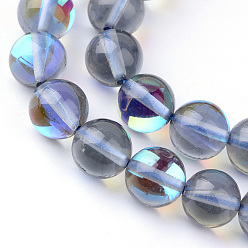 Gris Brins synthétiques de perles de lune, perles holographiques, teint, ronde, grises , 10mm, Trou: 1mm, Environ 36~39 pcs/chapelet, 14~15 pouce