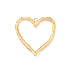 Real 18K Gold Plated Matte Rack Plating Brass Pendants, Heart Charms, Long-Lasting Plated, Cadmium Free & Lead Free, Real 18K Gold Plated, 40x39.5x3.5mm, Hole: 3mm