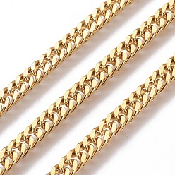 Oro 304 cadenas de eslabones cubanos de acero inoxidable, cadenas de bordillo gruesas, con carrete, sin soldar, dorado, 4.5x1.8 mm, link: 7x4.5x0.8 mm, aproximadamente 32.8 pies (10 m) / rollo
