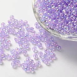 Lilas Perles acryliques transparentes écologiques, ronde, couleur ab , lilas, 4mm, trou: environ 1.2 mm; environ 17000 pcs / 500 g.