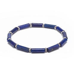 Lapis Lazuli Natural Lapis Lazuli(Dyed) Column Beaded Stretch Bracelet, Gemstone Jewelry for Women, Inner Diameter: 2-1/4 inch(5.6~5.8cm)